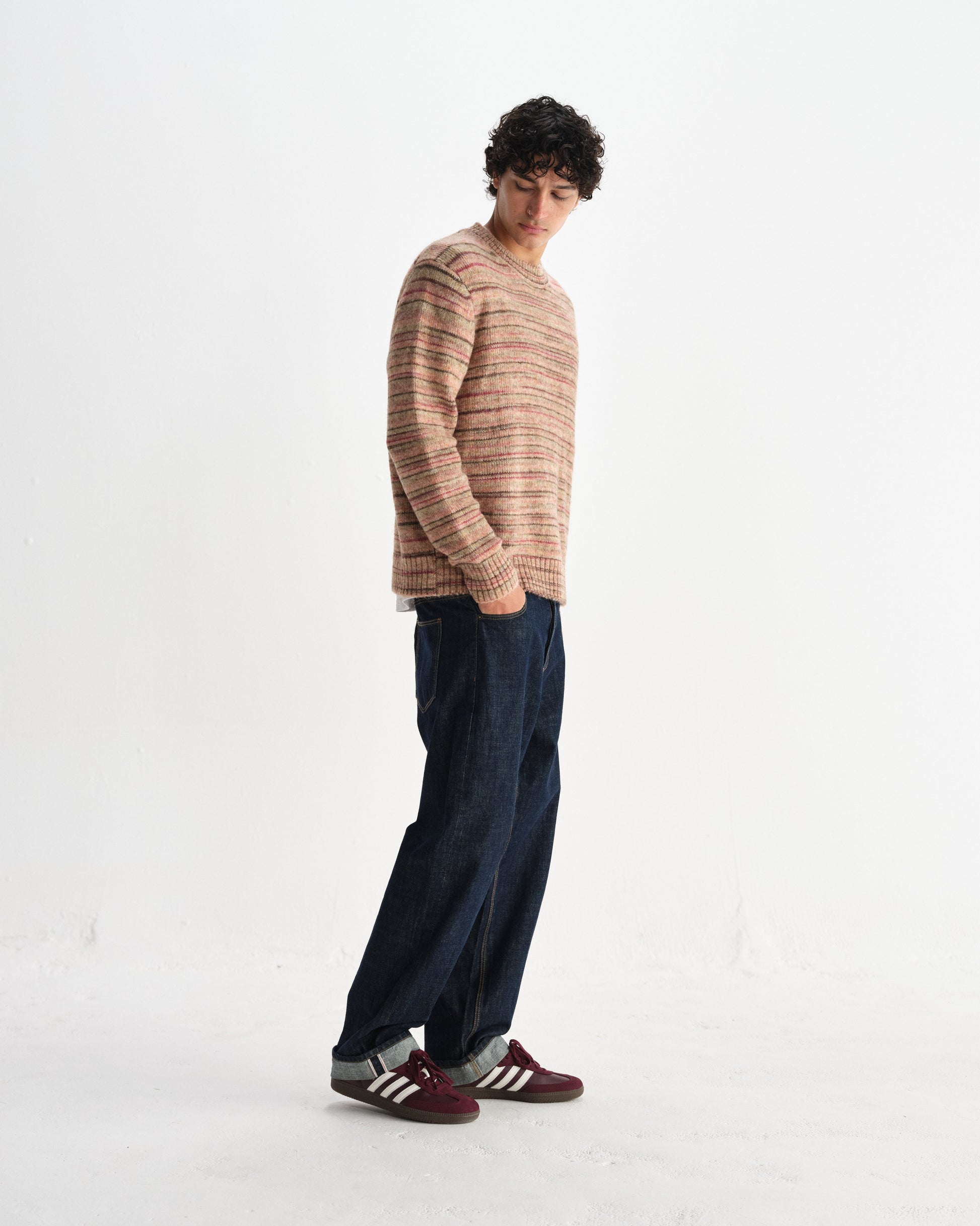 wax london men's Wilde - Pink And Brown Space Dye Wool Crewneck