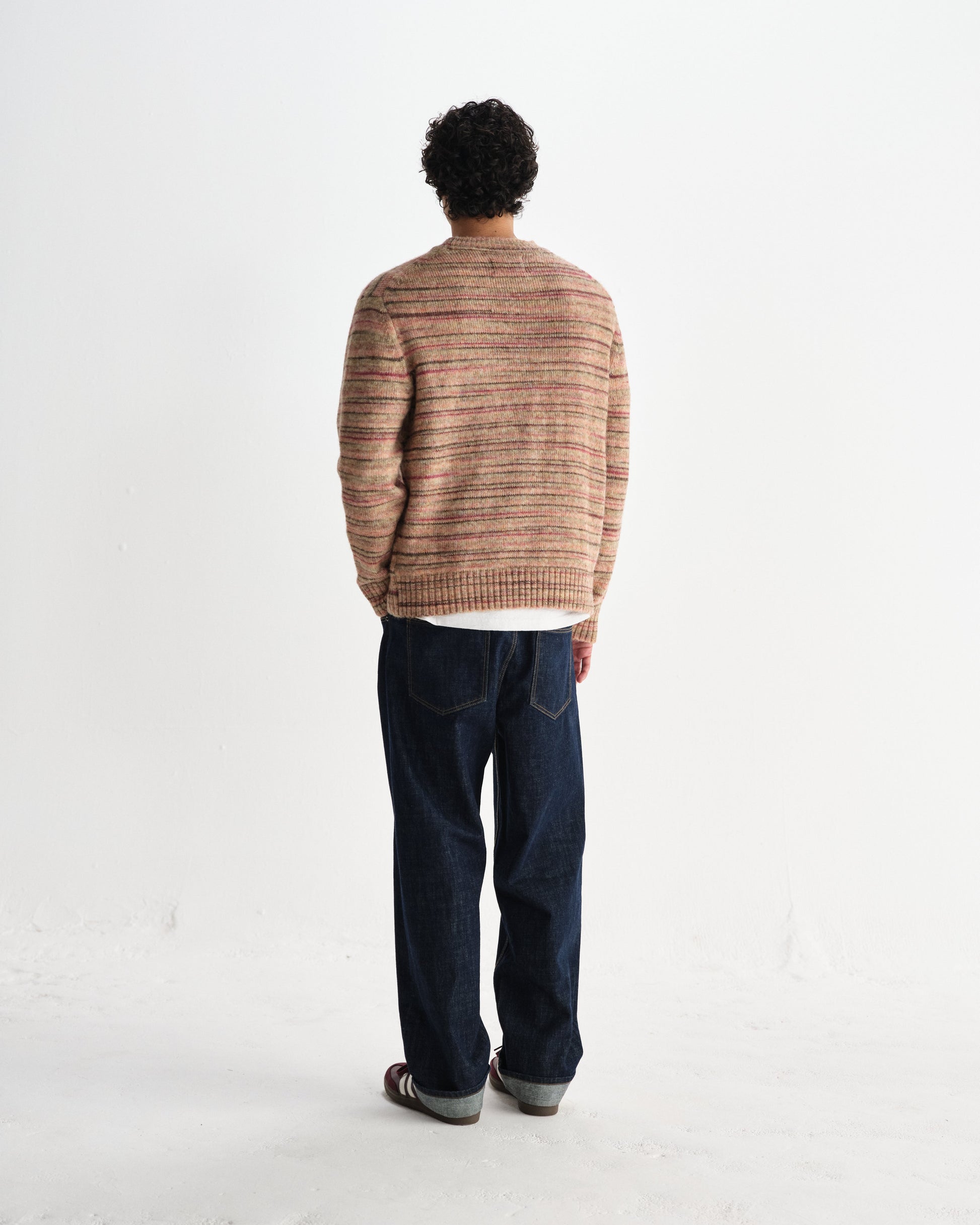 wax london men's Wilde - Pink And Brown Space Dye Wool Crewneck